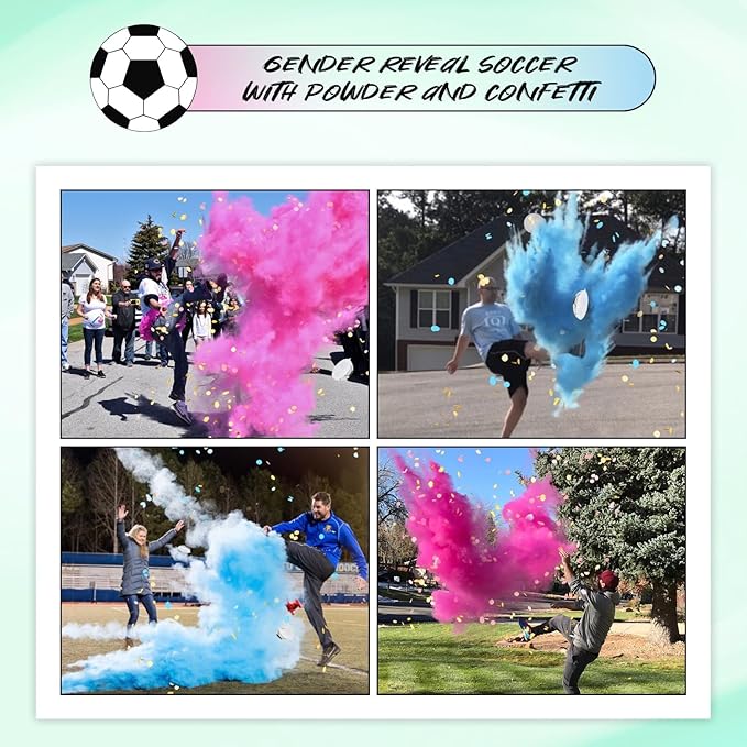 Gender Reveal Soccer Ball with Powder Pink or Blue Exploding Gender Reveal Ball for Game Boy or Girl Reval Soccer Ball with Powder for Gender Reveal Party Ideas (Powder, Blue&Pink)