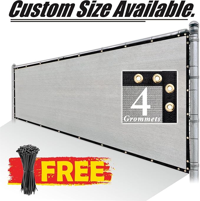 Royal Shade Custom Size 4' x 181' Grey Fence Privacy Screen Windscreen Cover Netting Mesh Fabric Cloth - Cable Zip Ties Included (We Make Custom Size)