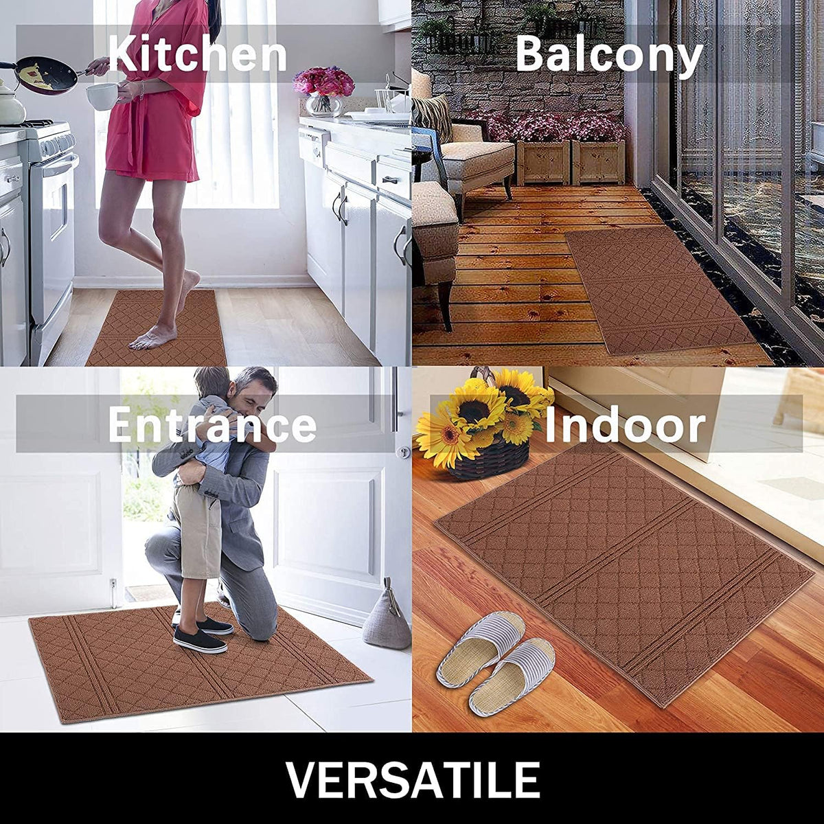 REFETONE Indoor Doormat, Front Back Door Mat 16"x24" Absorbent Rubber Backing Non Slip Door Mats, Low-Profile Resist Dirt Rugs, Machine Washable Door Rug Inside Floor Mat for Entryway, Chocolate
