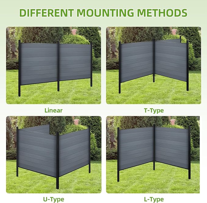 Mondaria Fence Privacy Screen with 8ft In-ground Posts, 6ft(H) x12ft(W) Wood Plastic Composite Fence Panels Weather-Resistant Outdoor Fence for Backyard/Garden (Gray, 3 Posts)