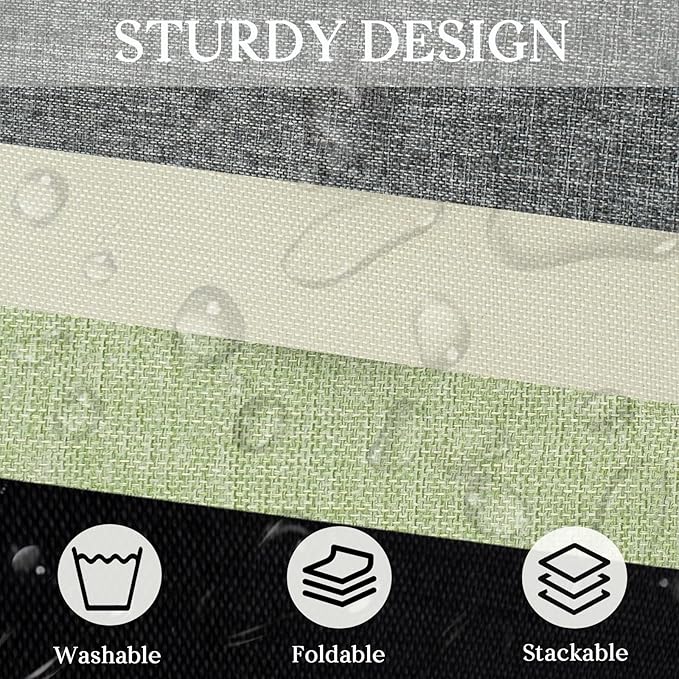 3 Pack Storage Bins with Zipper Lid Fabric Lidded Storage Boxes Baskets Cubes Washable Collapsible PU Leather Handle Cotton Linen Fabric Shelf Closet Organizer Container(Green, Small Size)
