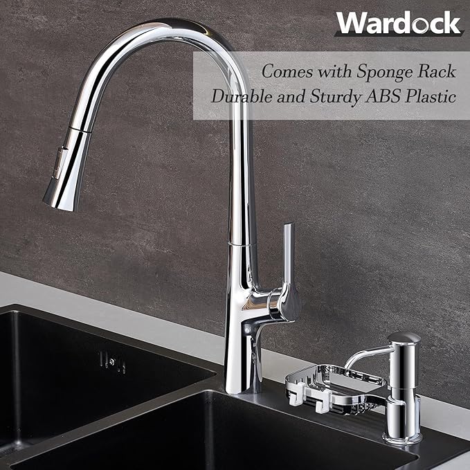 Sink Soap Dispenser with Sponge Holder, Built in Soap Dispensers for Kitchen Sink, Countertop Kitchen Sink Soap Dispenser with 39" Extension Tube Kit ABS Plastic, No More Refills, Chrome