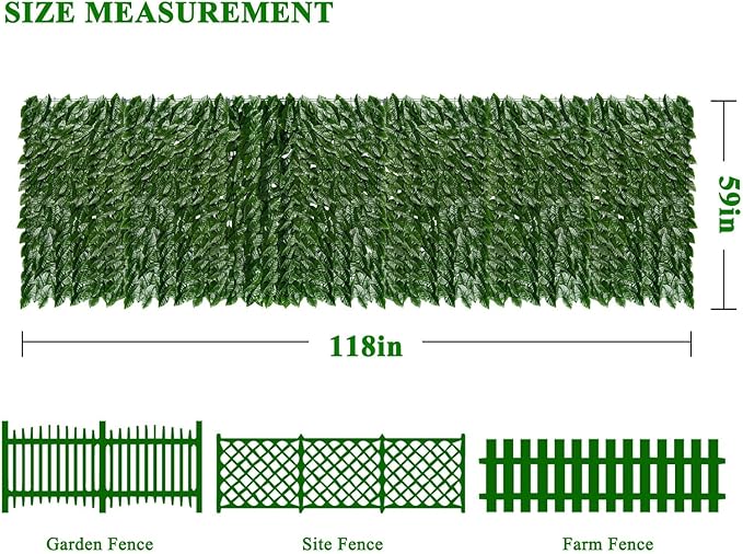 iCover Artificial Ivy Privacy Screen for Fence, 59x118in Strengthened Joint Prevent Leaves Falling Off, Faux Hedge Panels Greenery Vines, Decorative Fences for Outdoor, Garden