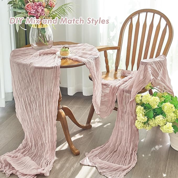 IVAPUPU 6 Pcs Cheesecloth Table Runner - 10ft Dusty Pink Spring Boho Gauze Cheese Cloth Table Runners for Baby Shower Decorations Wedding Party Summer Garden Farmhouse Decor