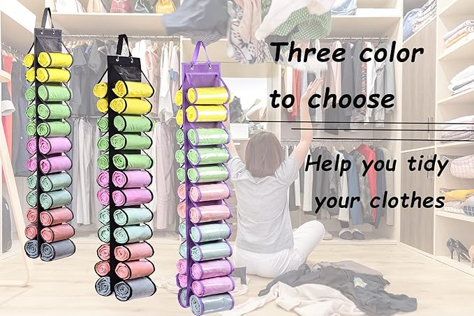 Legging Storage Bag Storage Hanger Can Holds 24 Leggings or Shirts Jeans Compartment Storage Hanger, Foldable Leggings Organizer Clothes Portable Closets Roll Holder(Grey)