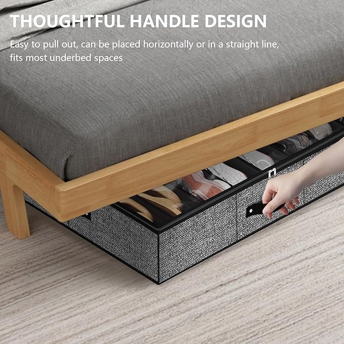 homyfort 32 Pairs Shoe Organizer Under Bed, Underbed Shoe Storage Boxes Bins, Organizador De Zapatos, Extra Large Zapateras Organizer, Black, Set of 2