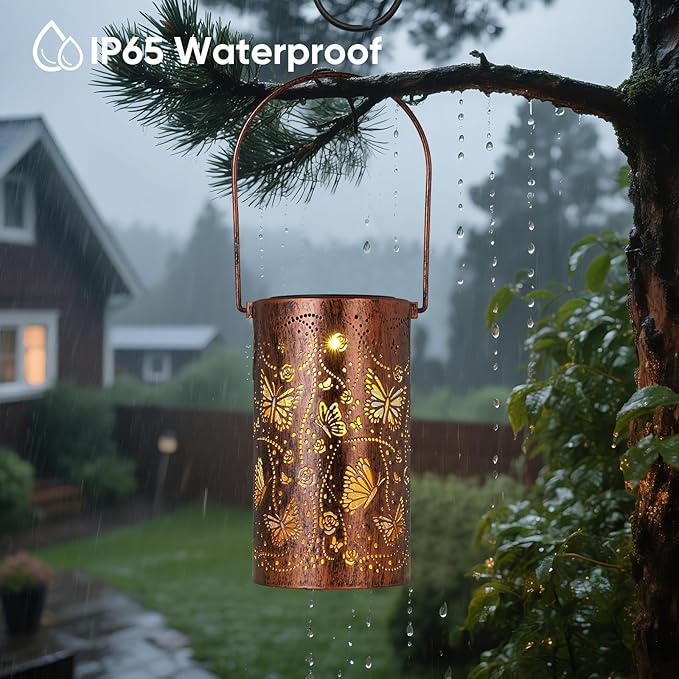 Homemory Butterfly Solar Lanterns Outdoor Waterproof, Birthday Gifts for Women Mom Grandma, LED Solar Lights Metal Decoration Outside for Yard, Patio, Backyard, Porch, Lawn