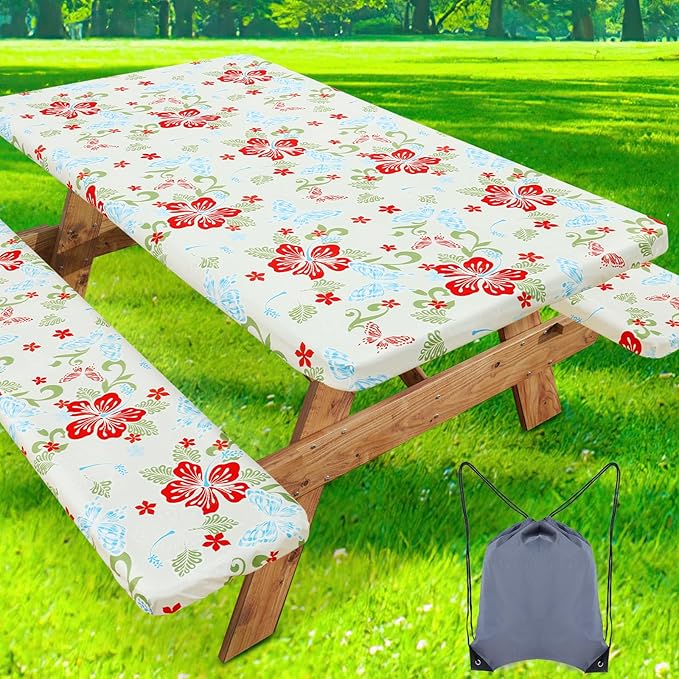 misaya Picnic Table Cover with Bench Cover, Waterproof Elastic Fitted Tablecloth for 5 Foot Tables, Rectangle Washable Polyester Fabric Tablecloths for Picnic, Camping, Outdoor (Butterfly, 30" x 60")