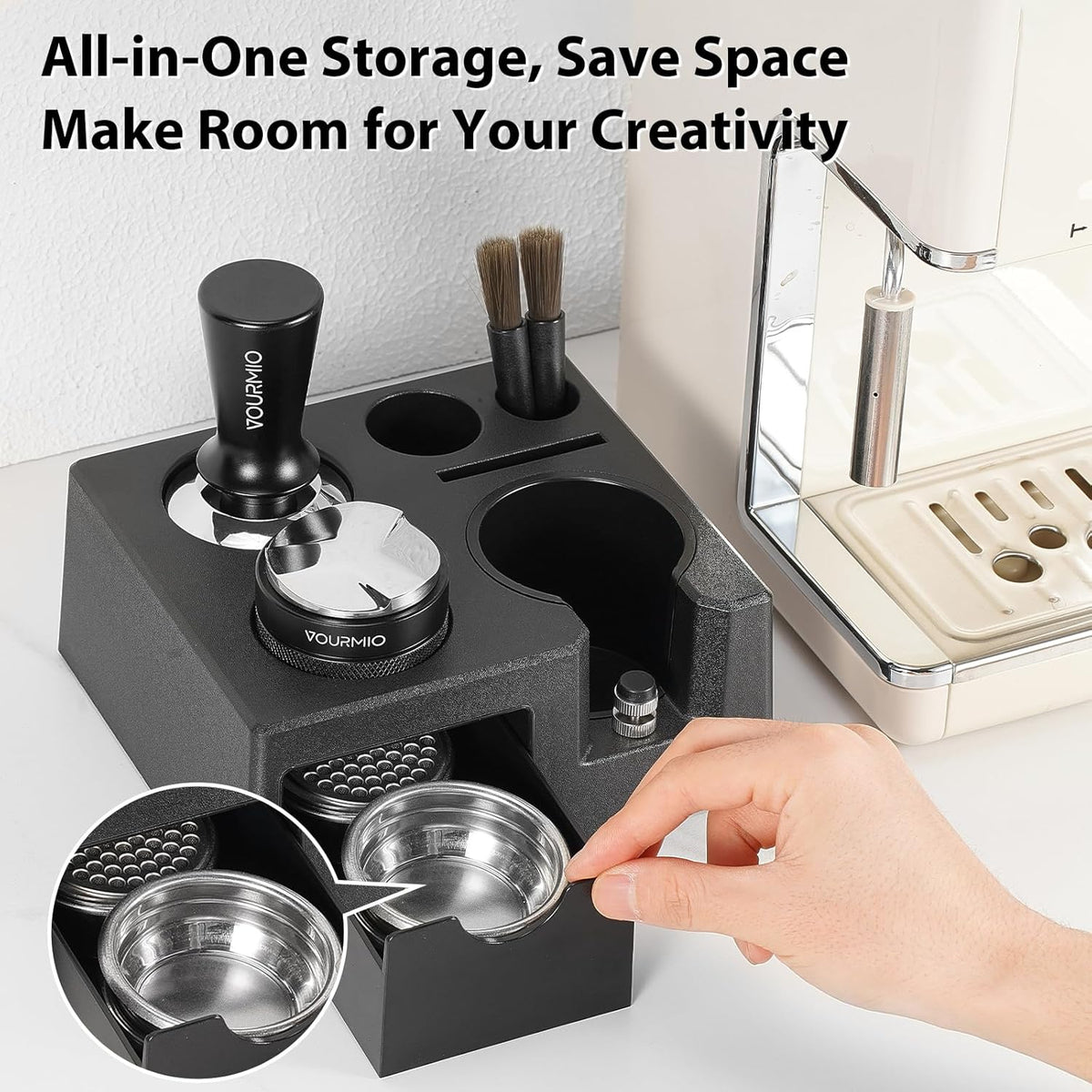 Espresso Tamping Station - 7 in 1 Espresso Coffee Organizer Box Fits for Storage 51/54/58MM Espresso Tamper, Distributor