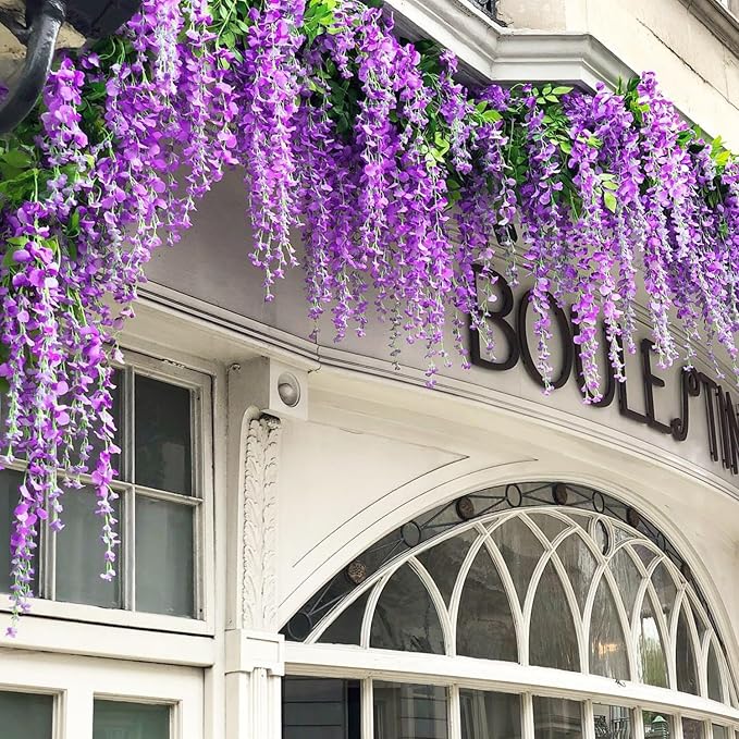 Alotiki Wisteria Hanging Flowers,50 Pack Fake Hanging Flowers,Wisteria Artificiales Garland for Home Wedding Arch Floral Party Garden Ceremony Outdoor Decor,3.6 Feet Long(50,Purple)