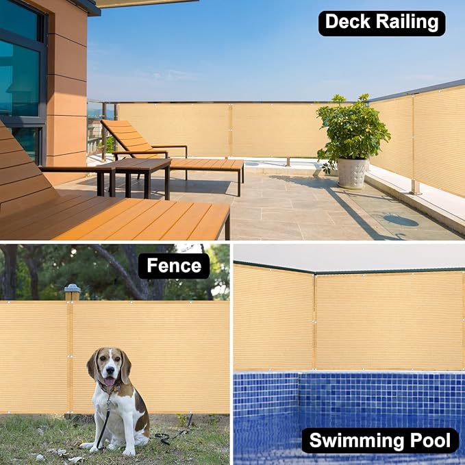 Eden's Decor Balcony Privacy Screen Beige 4'x 19' Cover Mesh Windscreen Weather-Resistant UV Protection for Backyard Deck, Patio, Balcony, Pool, Porch, Fence, Railing, Gardening