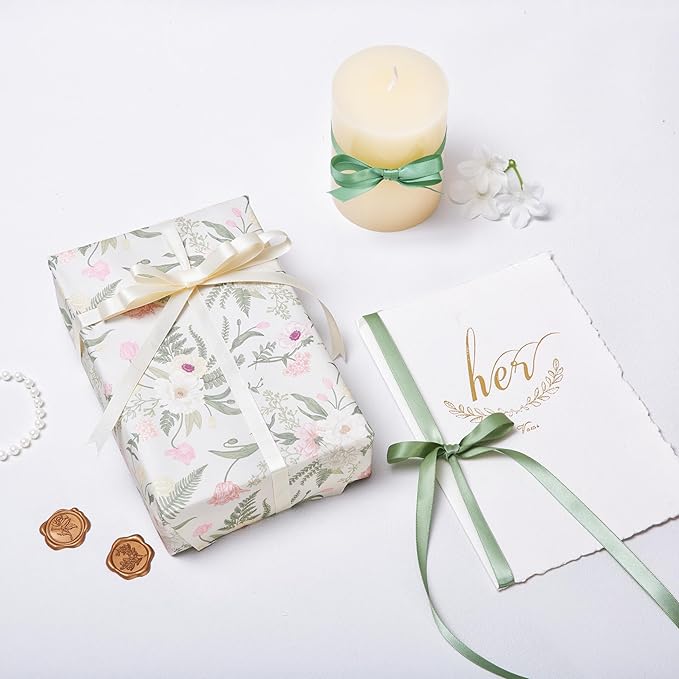 QIANF Sage Green Double Face Satin Ribbon 3/8 Inch x 45 Yards Moss Green Cream Fabric Ribbon for Gift Wrapping, Flower Bouquets, Bows Making, Wedding Decoration, Invitations, Christmas (3 Rolls *15Yd)