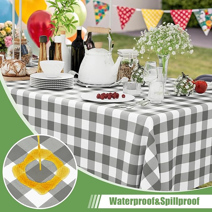 Smiry 6 Pack Grey Gingham Disposable Tablecloths - 54" x 108" Heavy Duty Plastic Table Cloth, Waterproof Buffalo Plaid Table Covers for Picnic, Banquets, Outdoor Parties