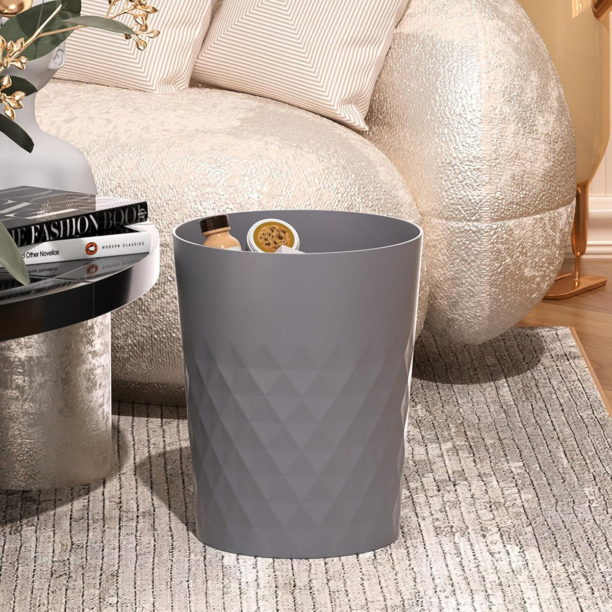 1.8 Gallon Small Trash Can 2 Pack Bathroom Garbage Can Waste Basket Recycling Bin for Dorms Bedrooms Offices Kitchens, Grey
