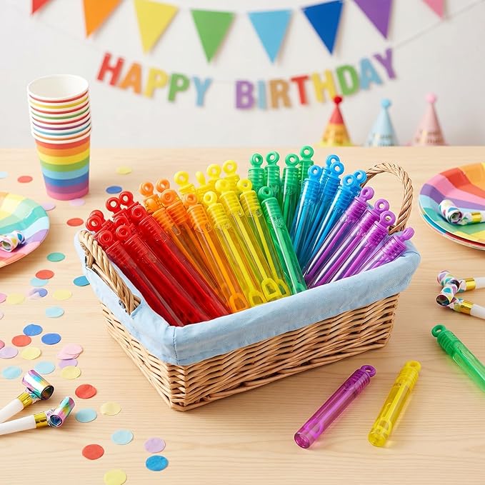 Lunmon 120 Pcs Rainbow Mini Bubble Wands Bulk Neon Bubble Party Favors Toys Gift for Kids Toddler, Summer Beach Pool Birthday Party Supplies, Goodie Bag Stuffer Fillers, Outdoor Event Classroom Prizes