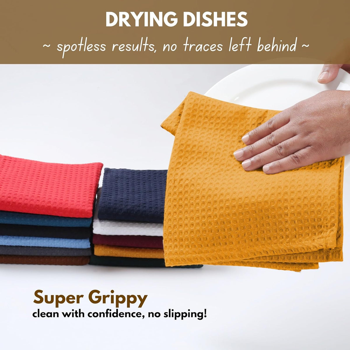 Native Fab Cotton Kitchen Towel with Hanging Loop 16x26 inches, 6-Pack, Waffle Weave Kitchen Towels for Cleaning Drying