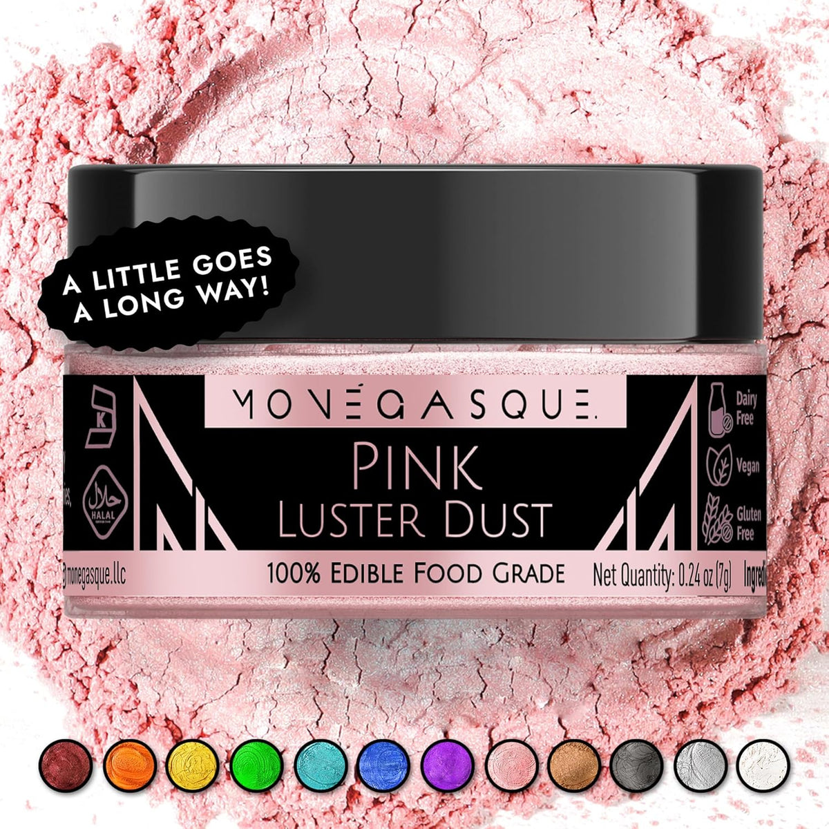MONÉGASQUE Pink Edible Glitter for Drinks 7g – Edible Glitter for Cakes & Cocktails – Pink Luster Dust Sprinkles for Cupcakes – Cake Decorations Spray & Drink Shimmer Powder – Cake Decorating Toppers