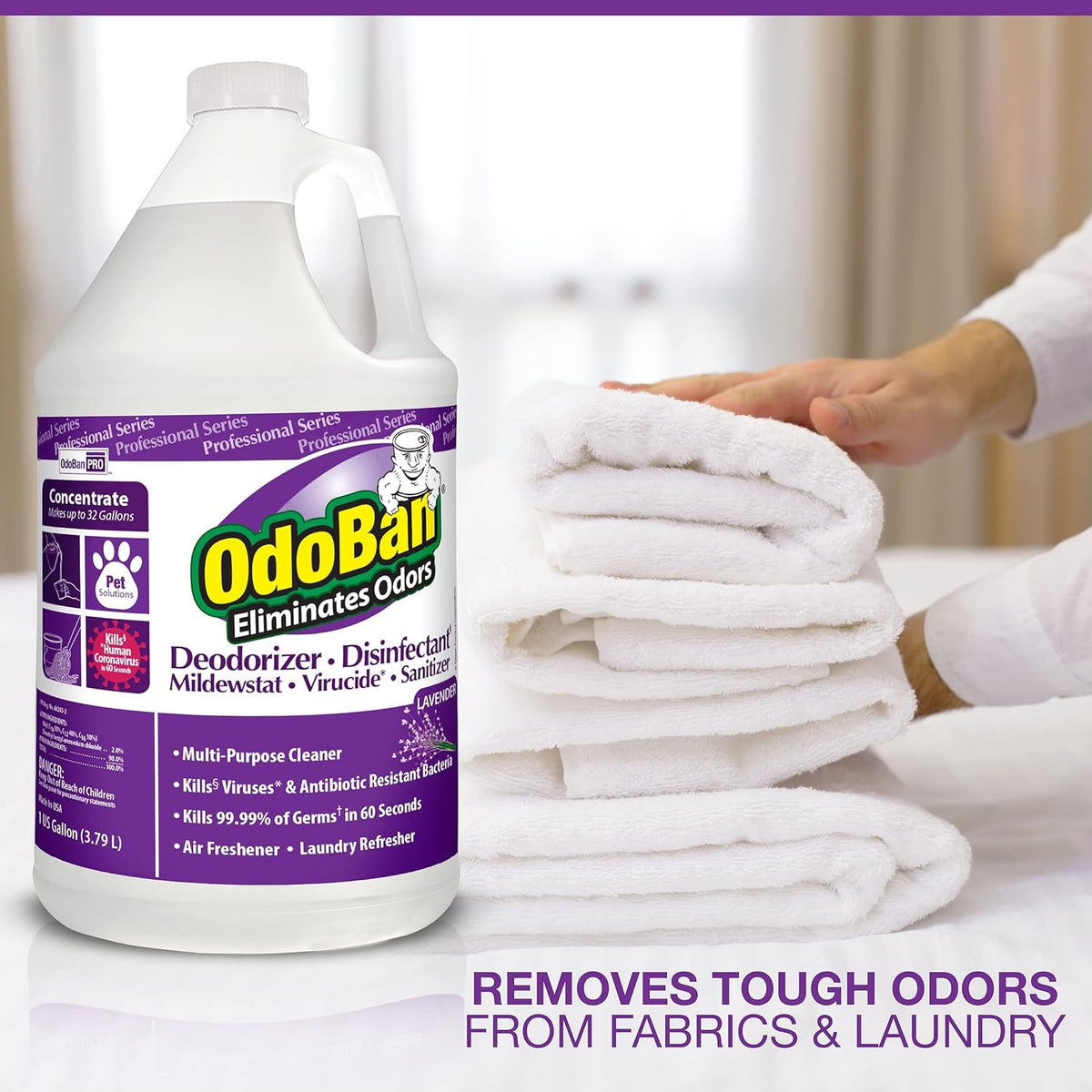 OdoBan Professional Disinfectant and Odor Eliminator Concentrate, 3-Pack, 1 Gallon Each, Lavender Scent