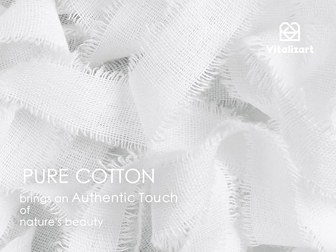 Vitalizart White Cotton Ribbon Handmade Fringe 5/8" x 21 Yd Pure Natural Cotton Ribbons for Gift Wrapping Wedding Invites Bridal Shower Bouquets Holiday Decor