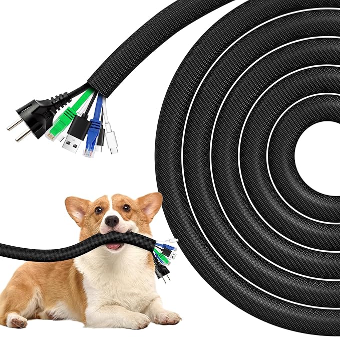 AGPTEK Cable Sleeve Cover, 20ft - 4/5 inch Dog Cat Cord Protector Management, Protect Cables from Pets Chewing, for Home Desk Automotive Wire Loom Tubing Cord Protection Self-Wrapping, Black