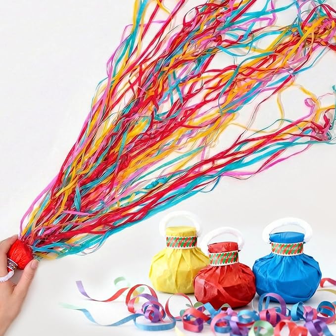 10 Pack Hand Throw Streamers, No Mess Confetti Poppers Multi-Color Paper Crackers for Birthday, Wedding, Party Celebrations
