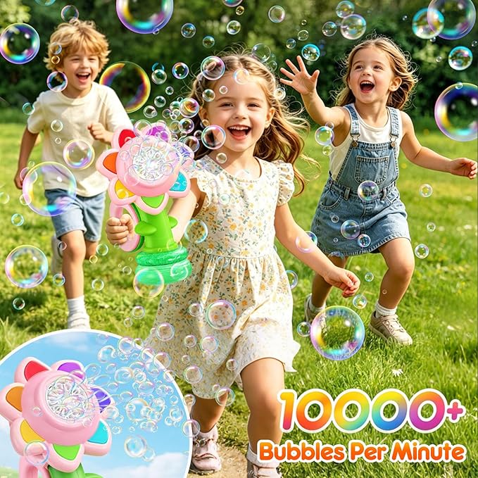 Yunaking Bubble Machine Wands Kids Toys: USB-C Rechargeable Bubbles Gun Maker Outdoor Toys LED Light Easter Basket Stuffers Birthday Valentines Gift for 3 4 5 6 7 8 Girl Toddlers Kids Party Wedding