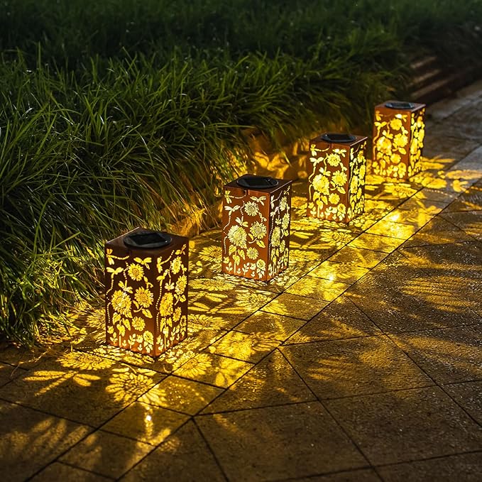 2pack Solar Lanterns Outdoor Waterproof Hanging Dragonfly Lantern Metal LED Sunflower Light Decorative Yard,Patio,Lawn,Pathway, Garden,Birthday,Christmas Gifts for Mom Grandma Women