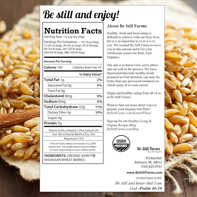 Be Still Farms Organic Kamut Wheat Berries Khorasan (4.8lb) - Ancient Whole Grain Bulk - Ideal for Flour, Pasta, Salads, Soups
