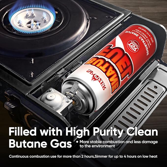 Butane Fuel Canister, 8oz (227g) Butane Refill with TSR Safety Valve, for Camping Stoves, Kitchen Torch, BBQ, 8 PCS
