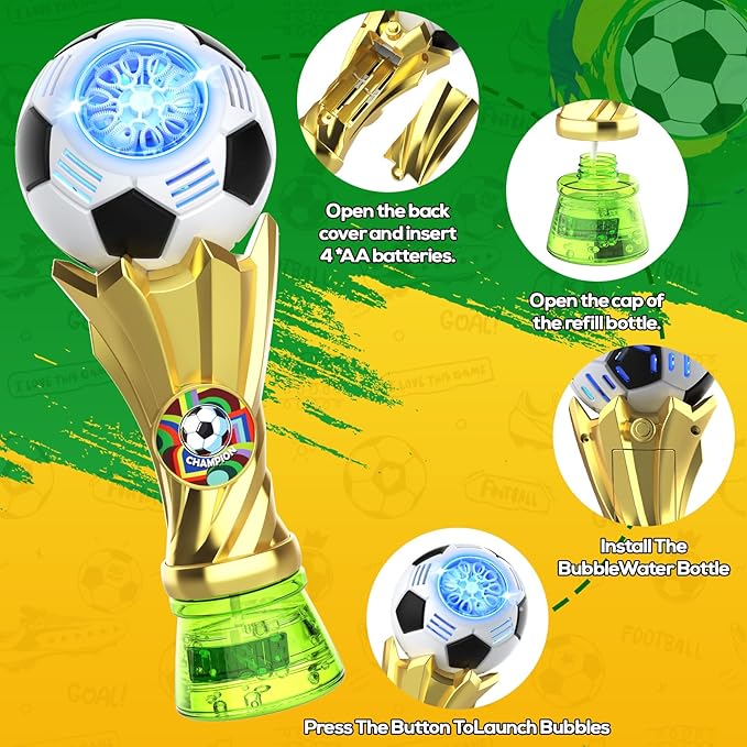 Bubble Machine - Bubble Wand for Kids Ages 3+, Light up Bubble Wand with 2 Bubble Solutions, Soccer Bubble Blower for Toddlers, Outdoor Bubble Toys for Boys, Birthday Gifts for Boys & Girls