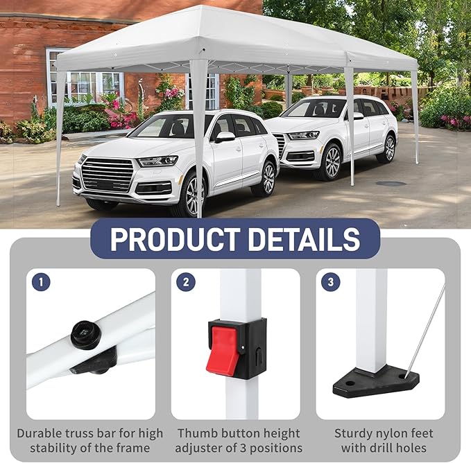 VINGLI 10x20 Pop Up Canopy Tent with Sidewalls, Outdoor Gazebo Canopy Tent, Patio Event Tents Outdoor Event Shelter for Parties (White)