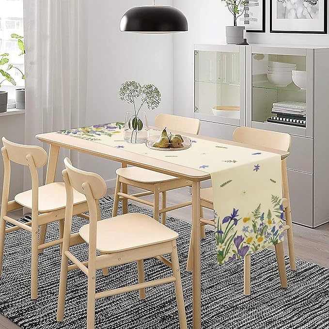 Wildflowers Table Runner,Spring Purple Floral Summer Seasons Daisy Flower Print Kitchen Dining Table Decoration for Home Farmhouse Party 13x70in