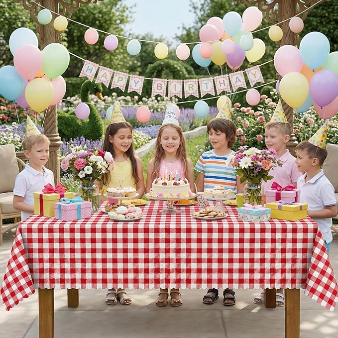 2 Pack Red Gingham Tablecloth for Rectangle Tables, 54 X 108Inch Checkered Table Cloth Waterproof Buffalo Plaid Table Covers for BBQ Picnic Barbecue Birthday Party