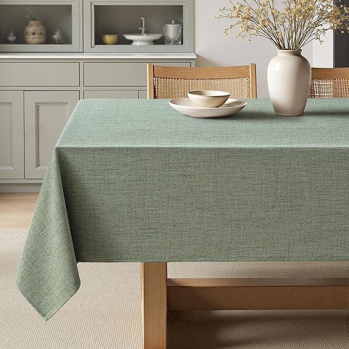 MIULEE Sage Green Linen Polyester Tablecloth 52x70 Inch Spring Rectangle Table Cloth Waterproof,Stain Resistant & Wrinkle Resistant for Dining Party Wedding