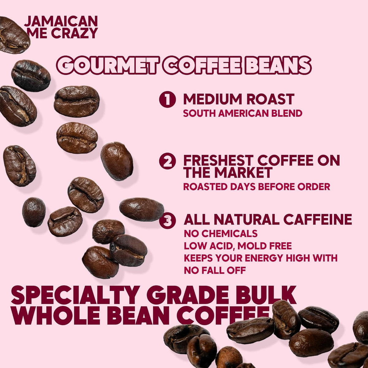 Sarasota Coffee Whole Bean Jamaican Me Crazy, Medium Roast Gourmet Flavored Coffee Beans, Low Acid, Mold Free, Specialty Grade Bulk Beans, 5lb (80 oz)