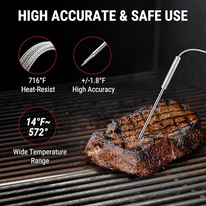 ThermoPro 650 ft Wireless Meat Thermometer Digital for Grilling and Smoking, 2 Probes Bluetooth Meat Thermometer for Cooking Turkey Fish Beef, Rechargeable Smoker Accessories for BBQ Oven