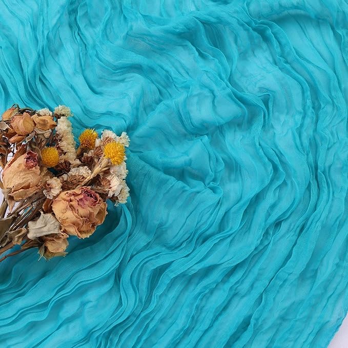 Blue Cheesecloth Table Runner 10FT Boho Rustic Sheer Cheese Cloth Runners 120 Inch Gauze Table Decorations for Bridal Shower Birthday Party Summer Home Decor
