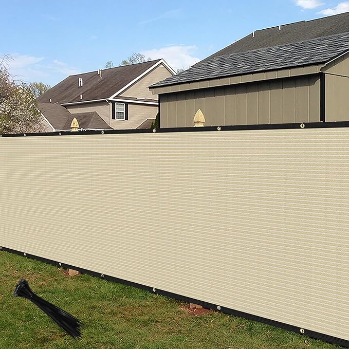 ECOOPTS 4'x151' Privacy Fence Screen Windscreen with Copper Grommets, Fit for Commercial Fence and Residential Garden Outdoor 90% UV Blockage, Cable Zip Ties Included (Beige)