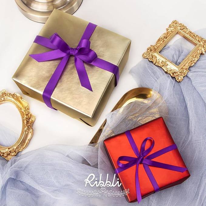 Ribbli Purple Double Faced Satin Ribbon,1/2 Inch x Continuous 25 Yards,Use for Craft Bows Bouquet, Gift Wrapping, Wedding Decoration, Floral Arrangement