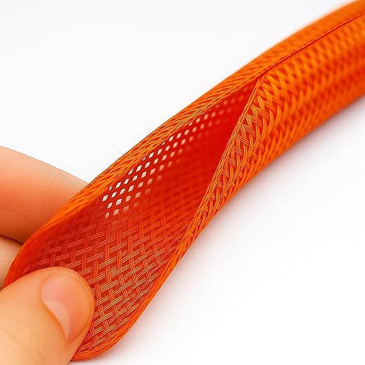 Electriduct 1/8" Hook Self Closing Sleeve Braid Wrap Around Sleeving Flame Retardant Flexible Mesh Cord Cover Cable Protector Wire Organizer - 10 Feet - Orange