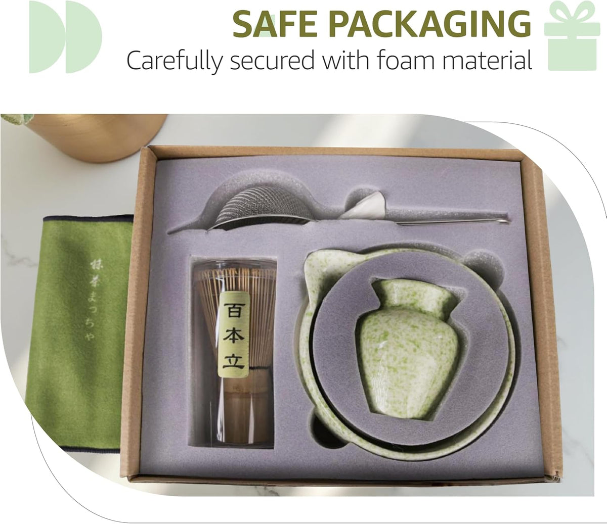 Inmorven Matcha Whisk Set, 7 Pcs Matcha Kit Includes Matcha Bowl, Whisk & Holder, Bamboo Scoop, Scoop Rest, Sifter & Tea Towell