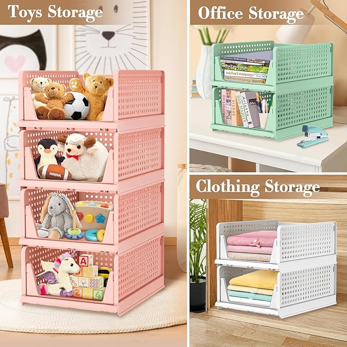 Stackable Wardrobe Organizer for Clothes - Multipurpose Foldable Plastic Closet Storage Cupboard for Home Kitchen, Bedroom (Pack of 6, Assorted Colour)