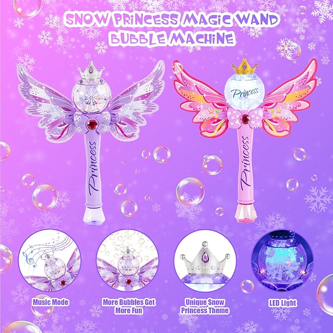 2 Pack Bubble Wands for Kids,Outdoor Party Birthday Bubble Toy for Toddlers,Light Up & Music Bubble Machine,Bubble Maker & Bubble Blower,Gift for Girls Age 3 4 5 6 Years Old.(Pink+Purple)