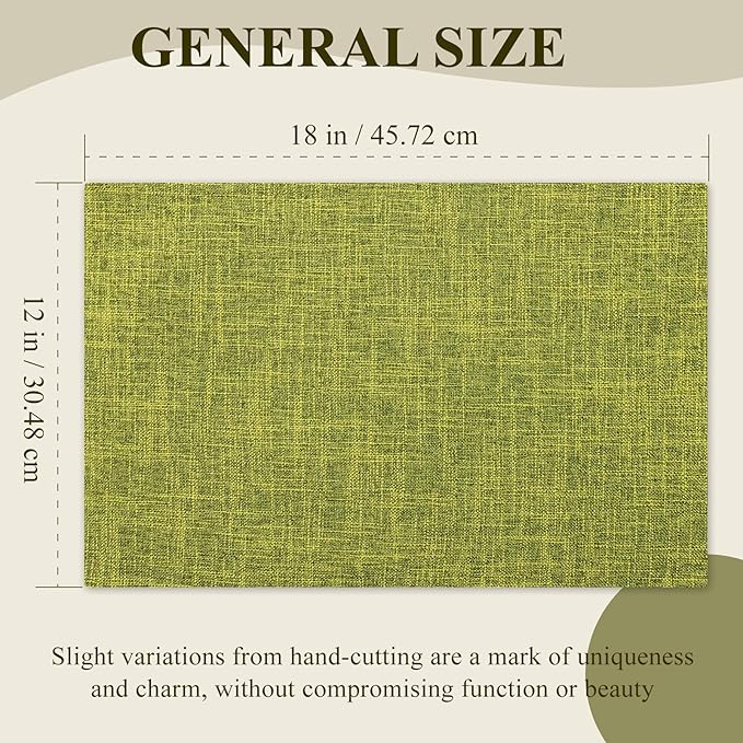 KXN Placemats Set of 8, Dual-Layer Thickened Faux Linen Table Mats, Heat Resistant & Wrinkle-Free, Machine Washable Cloth Place Mats for Kitchen Dining Indoor Outdoor (Green)