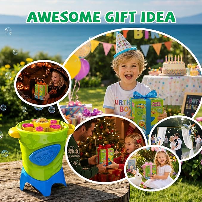 Automatic Bubble Machine for Kids - High Output Bubble Maker with 20000 Bubbles Per Minute - Includes 4 Solutions for Outdoor Toddler Toys and Backyard Parties