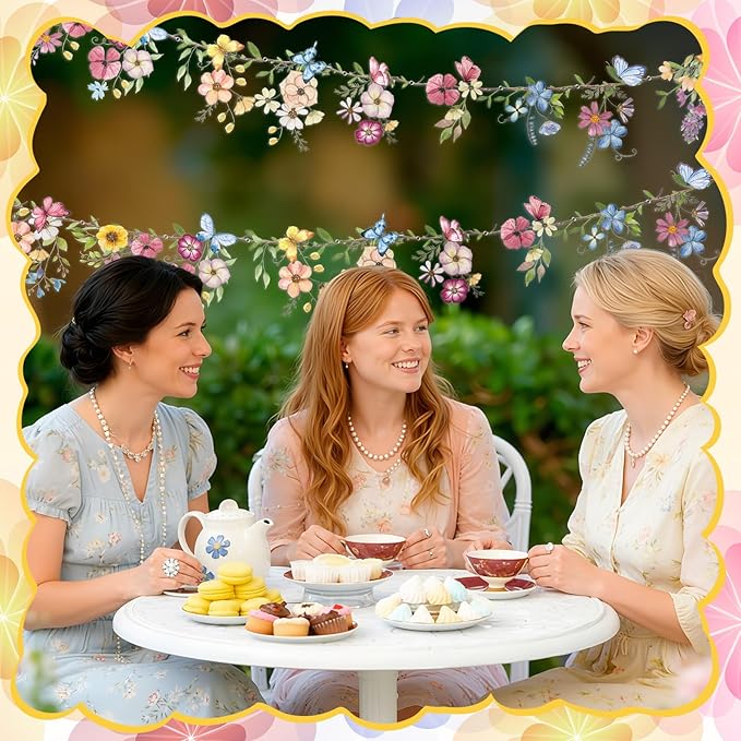 Hahafelt 3 Pcs 18 ft Wildflower Garland Banner Reusable Waterproof Spring Party Decor Butterfly Garland for Mother's Day Garden Baby Shower Birthday Tea Supplies Woodland Party Decorations