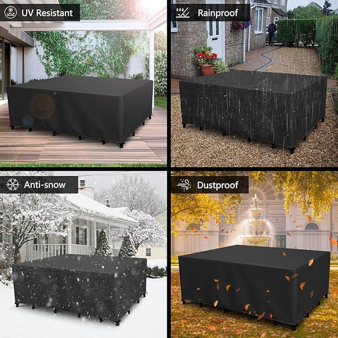 Patio Furniture Covers Outdoor Table Cover Waterproof Rectangular 420D Garden Dining Table Cover Wind Dust Proof Anti-UV Patio Sectional Couch Cover Table and Chair Set Covers 74"Lx47"Wx28"H Black