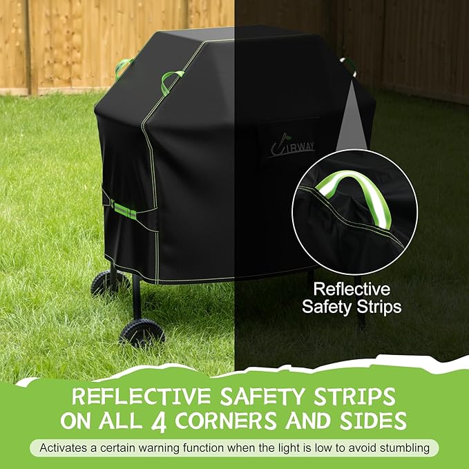 UIRWAY Weber Grill Cover - 55 Inch Heavy Duty Waterproof Barbecue Cover with Reflective Strip Handles and Air Vent, UV & Fade Resistant, Black