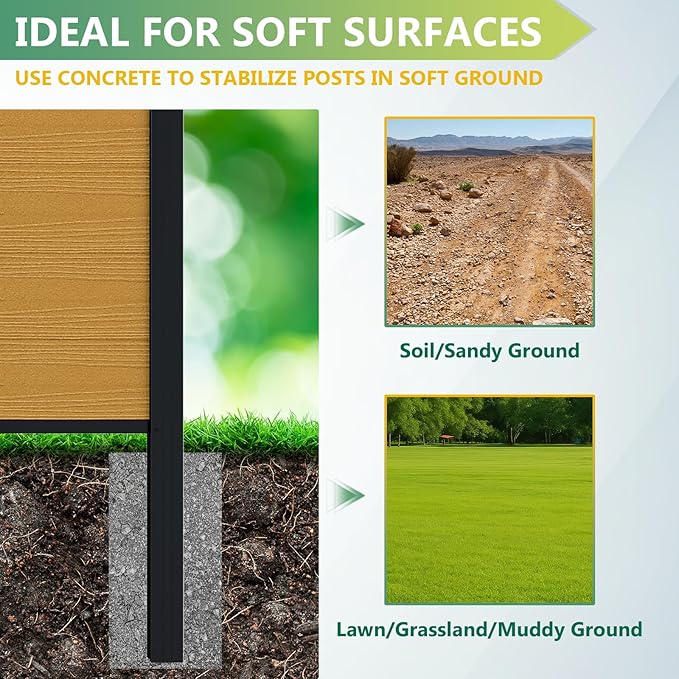 Mondaria Fence Privacy Screen with 8ft In-ground Posts, 6ft(H) x 6ft(W) Wood Plastic Composite Fence Panels Weather-Resistant Outdoor Fence for Backyard/Garden (Yellow Teak, 2 Posts)