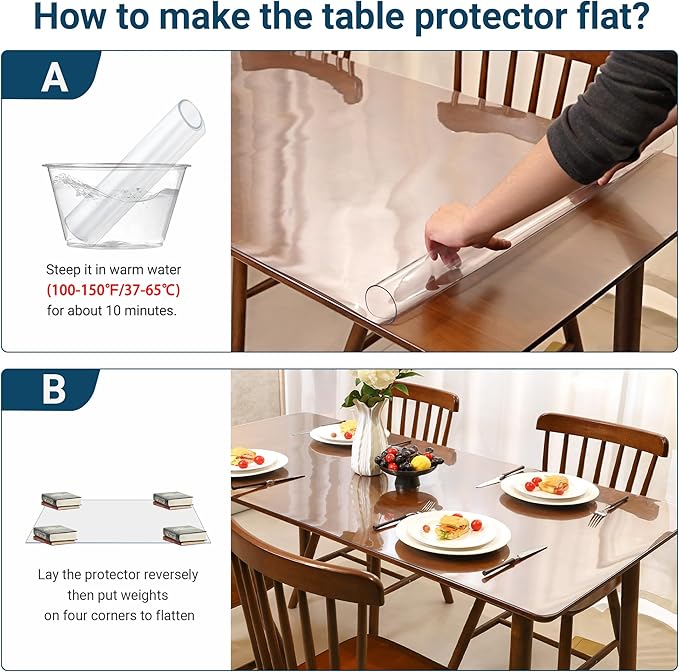 Clear Table Cover Protector Rectangle 36 x 72 Inch, 1.5mm Transparent Plastic Table Protector Waterproof, Anti-Scratch Clear Desk Mat for Office Desktop Dresser Dining Table, FDA Compliant